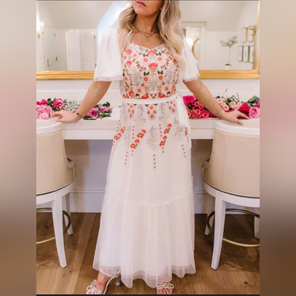 Floral Embroidered White Maxi Dress
